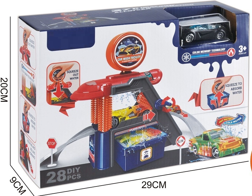 Паркинг Автомивка със Сменящи Цвета 9 Метални Колички с Топла Вода 29×20×9 см